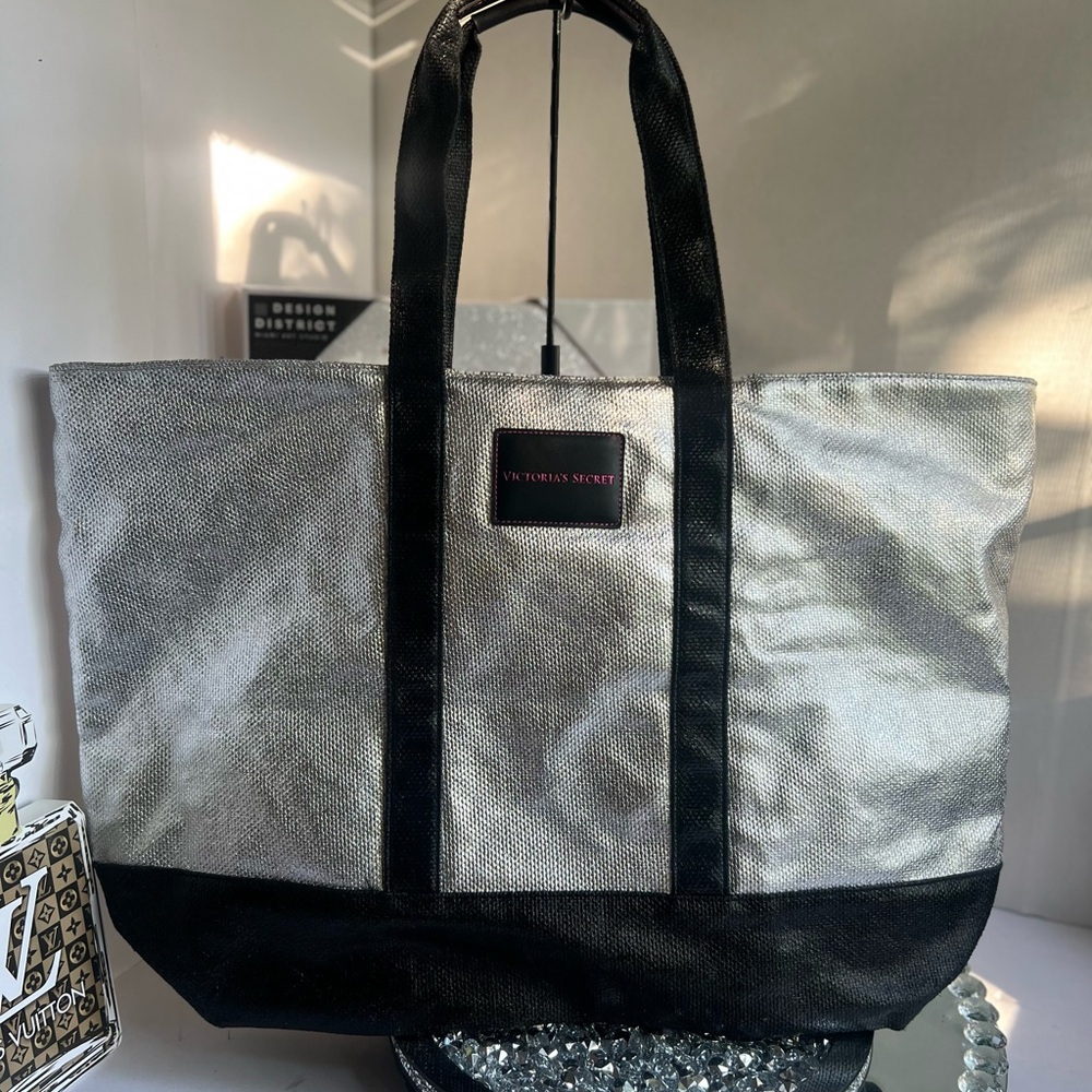 Victoria's Secret Silver and Black Tote Bag  24X15 - Picture 2 of 9